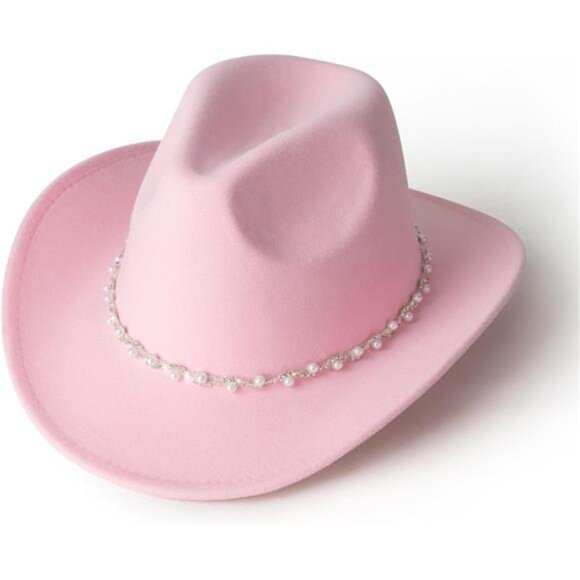 New Pearl Updown Cowboy Hat Rhinestone Wide Brim Pink Women main image 7
